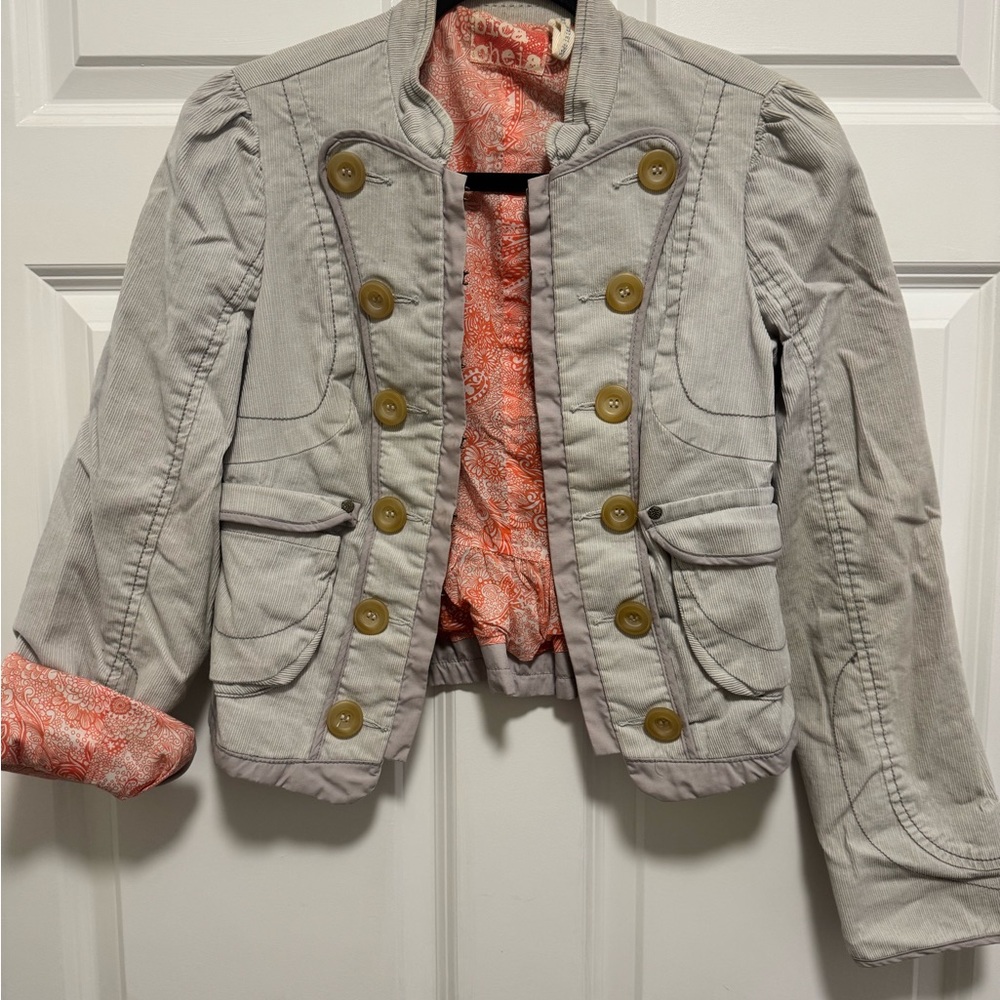 Bica Cheia Gray Utility Jacket with Button Front + Paisley Lining (Size 4)